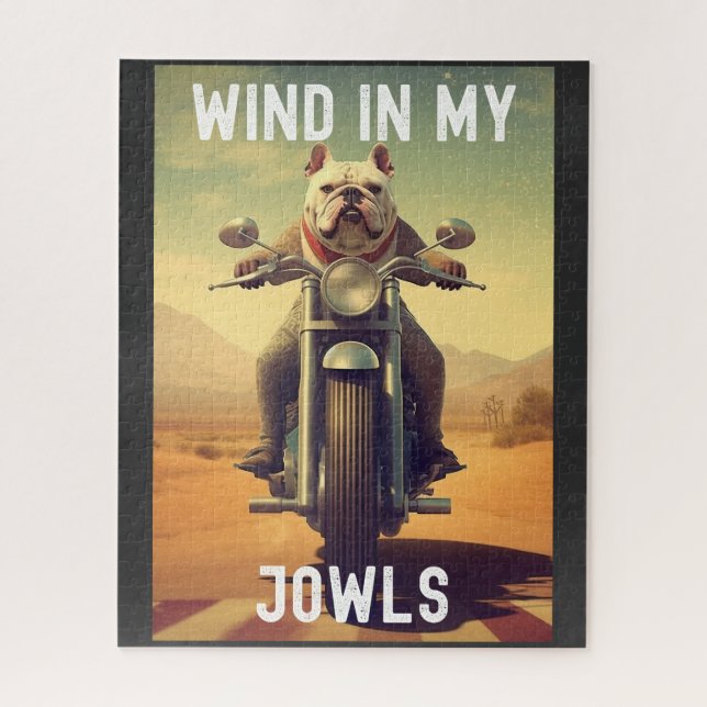 Puzzle Viento en mis joyas : Un Bulldog montando una moto (Vertical)