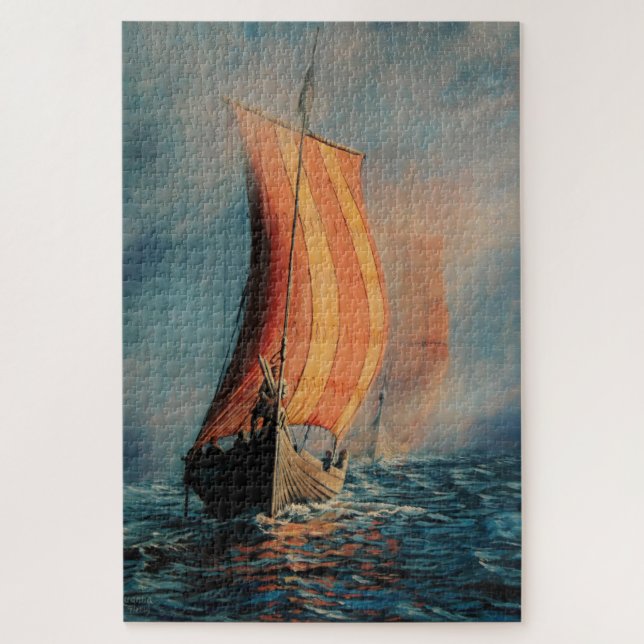 Puzzle Viking barco con vela en el mar (Vertical)