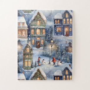 Puzzle Villa de la nieve de invierno de noche