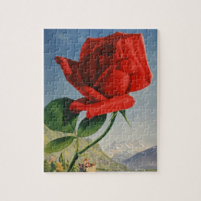 Puzzle Viñage Montreux Red Rose Suiza Lago Ginebra (Vertical)