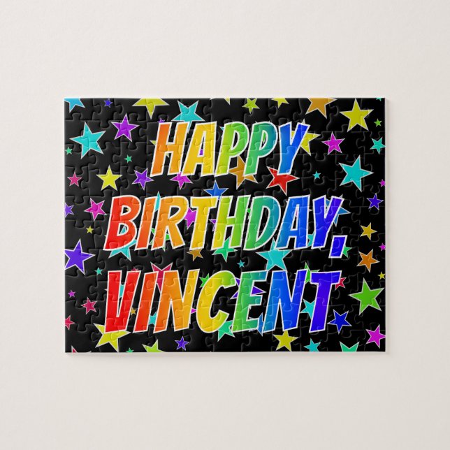 Puzzle "VINCENT" Nombre, Diversión "FELIZ CUMPLEAÑOS" (Horizontal)