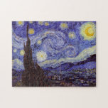 Puzzle Vincent Van Gogh Starry Night Vintage Bella Artes<br><div class="desc">Pintura de la noche estrellada del Bella Artes nocturno Vincent van Gogh Starry es una pintura del artista post-impresionista holandés Vincent van Gogh. El cielo azul nocturno está lleno de nubes, estrellas y una luna creciente brillante. La noche estrellada es la única noche de la serie de vistas desde la...</div>