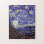 Puzzle Vincent Van Gogh Starry Night Vintage Bella Artes<br><div class="desc">Vincent van Gogh Starry Night Bella Artes Painting Starry Night es un cuadro del artista holandés post-impresionista Vincent van Gogh. El cielo azul nocturno está lleno de nubes, estrellas y una luna creciente brillante. La noche estrellada es la única noche de la serie de vistas desde la ventana de su...</div>
