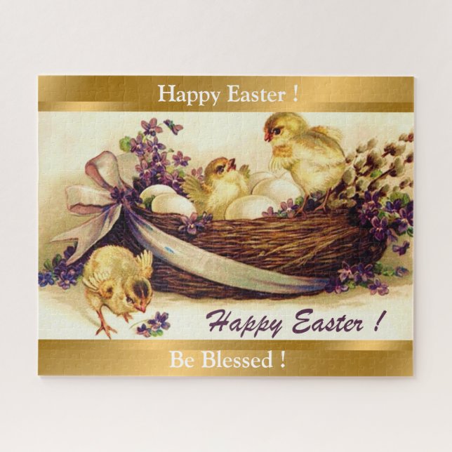 Puzzle Viñeta 3 Pollos Y Huevos Pascua (Horizontal)
