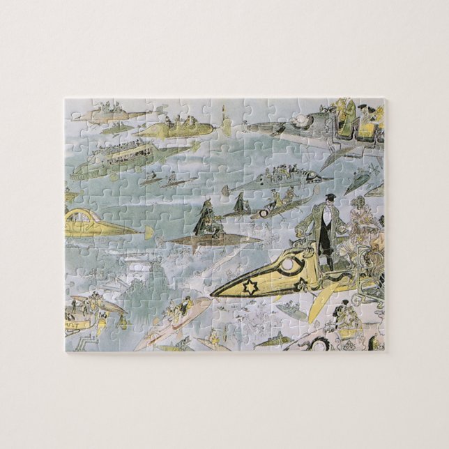 Puzzle Viñeta Ciencia Ficción Carros Futuristas, taxis (Horizontal)