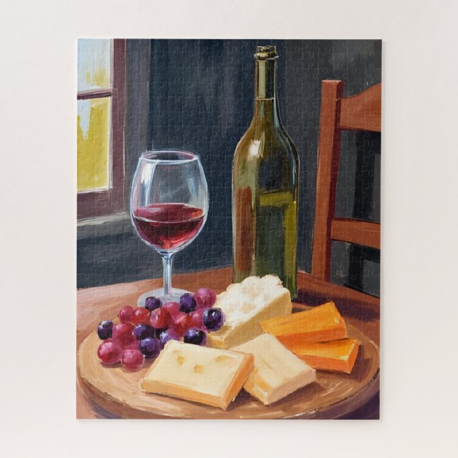 Puzzle Vino y queso | Pintura al óleo (Vertical)