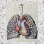 Puzzle Vintage Anatomía Humana Pulmones Órganos del Coraz<br><div class="desc">Ilustracion vintage de sanidad humana y dibujo de anatomía con órganos,  pulmones,  vasos sanguíneos,  venas coronarias y un corazón. Gran diseño para los expertos en ciencia y biología.</div>