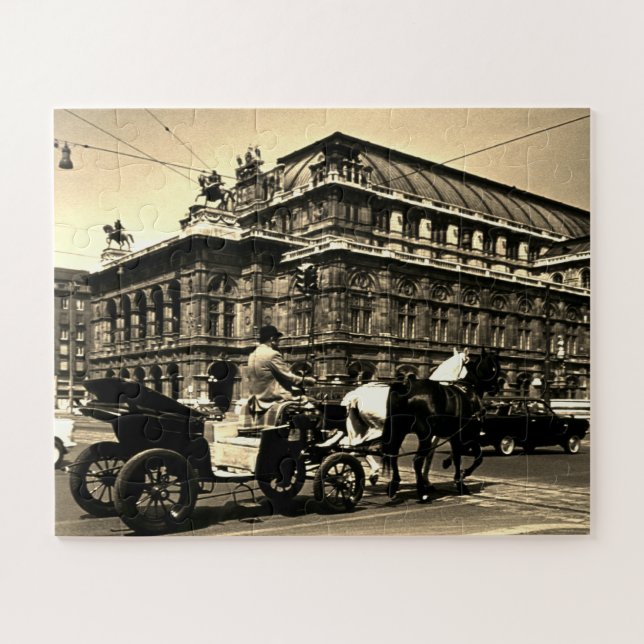 Puzzle Vintage Austria Viena Fiaker Staatsoper ópera (Horizontal)
