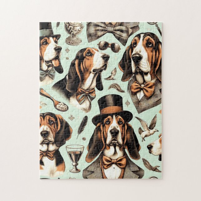 Puzzle Vintage Basset Hound Seamless (Vertical)