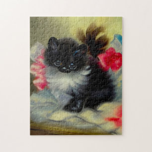Puzzle Vintage Black and White Kitten Painting