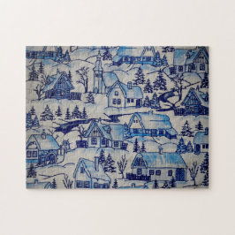 Puzzle Vintage Blue Navidades Holiday Village