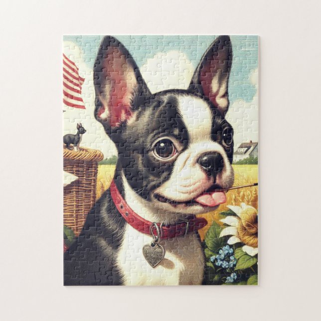 Puzzle Vintage Boston Terrier Ilustracion (Vertical)