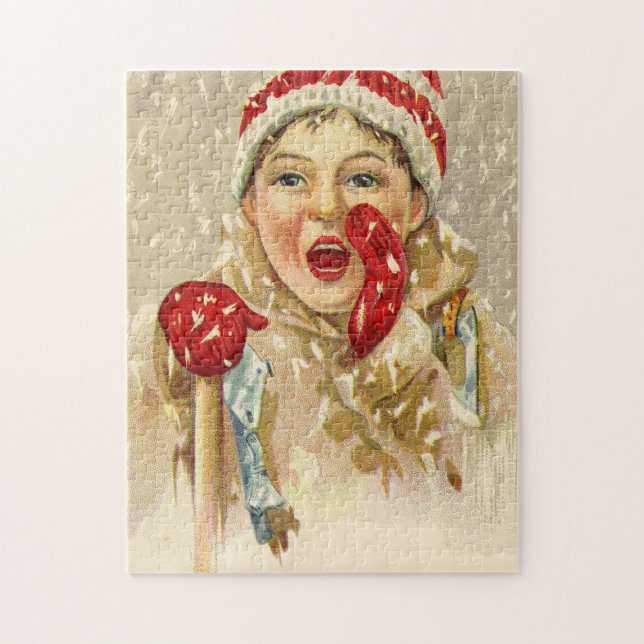 Puzzle vintage boy en la nieve (Vertical)