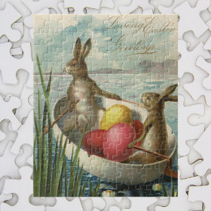 Puzzle Vintage Bunnies en barco, encantadores saludos de 