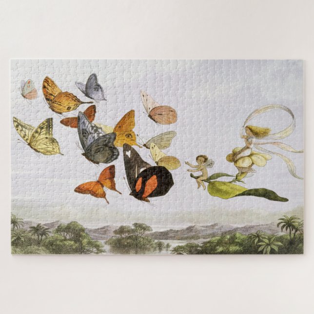 Puzzle Vintage Butterflies & Fairy Old Illustration Art (Horizontal)