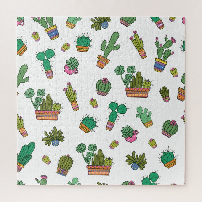 Puzzle Vintage Cacti: Diseño De Patrones Sin Maravilla. (Vertical)