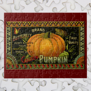 Puzzle Vintage Can Label Art, Mariposa Calabaza Vegetable