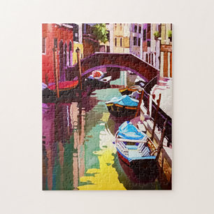 Puzzle Vintage Canal Bridge Venice Travel Watercolor
