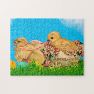 Puzzle Vintage chicles de Pascua con cielo azul y huevo d