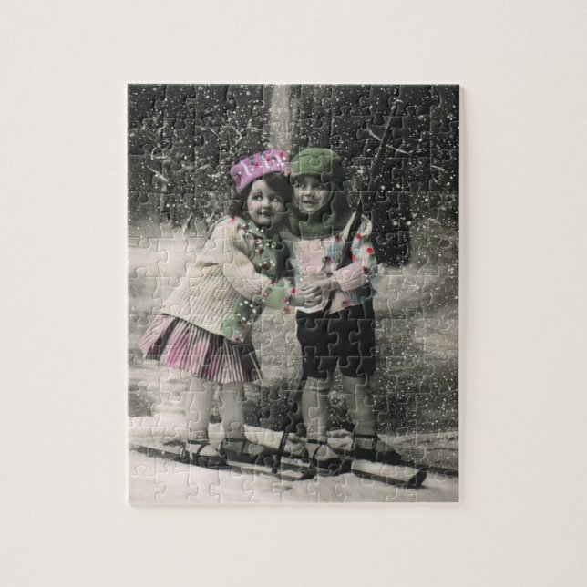 Puzzle Vintage Christmas, Best Friends on Skis (Vertical)
