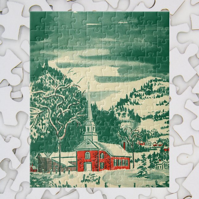 Puzzle Vintage Christmas Church, Snowscape in Winter (Subido por el creador)