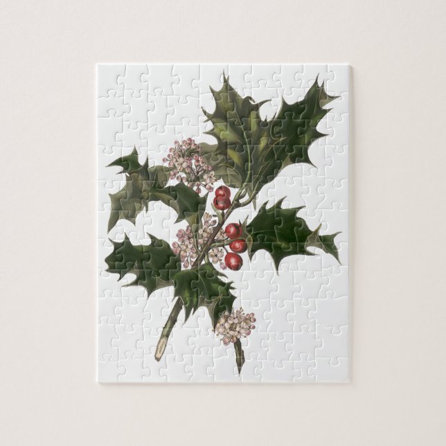 Puzzle Vintage Christmas, Green Holly Planta con Berries (Vertical)