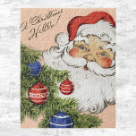 Puzzle Vintage Christmas Hello! Jolly Santa Claus<br><div class="desc">Ilustracion de época Feliz Navidad diseño con un feliz Santa Claus con mejillas rosadas,  barba blanca esponjosa y un gorra rojo con un hermoso árbol de Navidad decorado y adornos de vidrio. Saludos de temporada con un Navidad ¡Hola!</div>