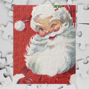Puzzle Vintage Christmas, Jolly Winking Santa Claus