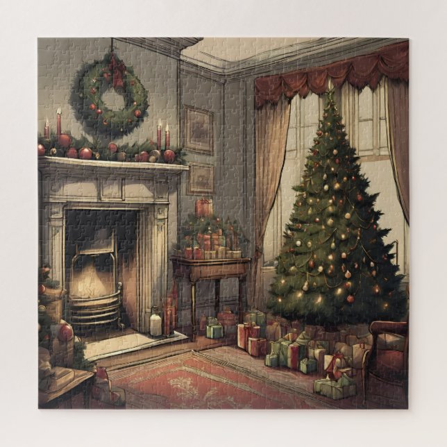 Puzzle Vintage Christmas Living Room with Christmas Tree (Vertical)