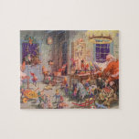 Puzzle Vintage Christmas, Santa Claus con Elves Workshop<br><div class="desc">Ilustracion de la Vintage. Imagen de feriado de Navidad con Jolly San Nicolás y sus elfos ocupados construyendo juguetes, muñecas, caballos mecedores, etc. en el taller de Santa en el Polo Norte en la Víspera de los Navidades. Santa Claus está revisando su lista traviesa o buena una vez más para...</div>