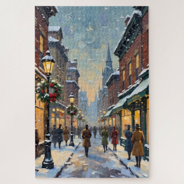 Puzzle Vintage Christmas Snowy City Street Scene (Vertical)