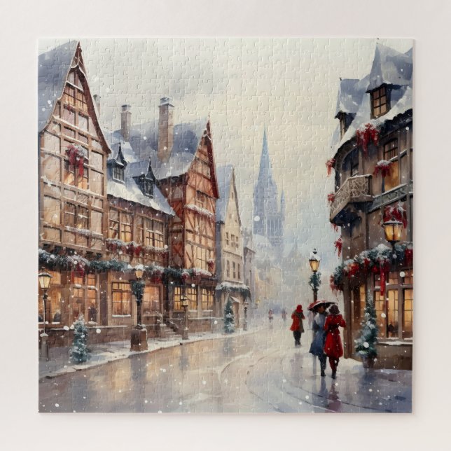 Puzzle Vintage Christmas Village Street Holiday (Vertical)