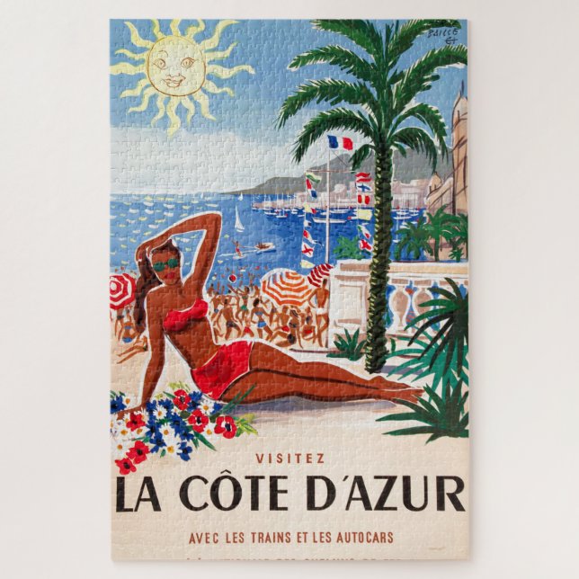 Puzzle Vintage Cote D'Azur Beach Chica Arte (Vertical)