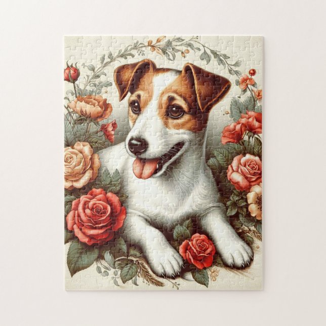 Puzzle Vintage Cute Jack Russell Terrier Floral (Vertical)