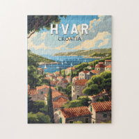 Vintage de arte de viajes de Hvar Croatia