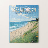 Vintage de arte de viajes en el lago Michigan