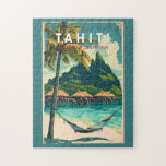 Puzzle Vintage de arte de viajes en Ilustracion de Tahití<br><div class="desc">Diseño de viaje por vector retro de Tahiti. Tahití es la isla más grande de la Polinesia Francesa,  el archipiélago del Pacífico Sur.</div>