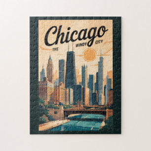 Puzzle Vintage de Chicago Illinois Skyline Travel