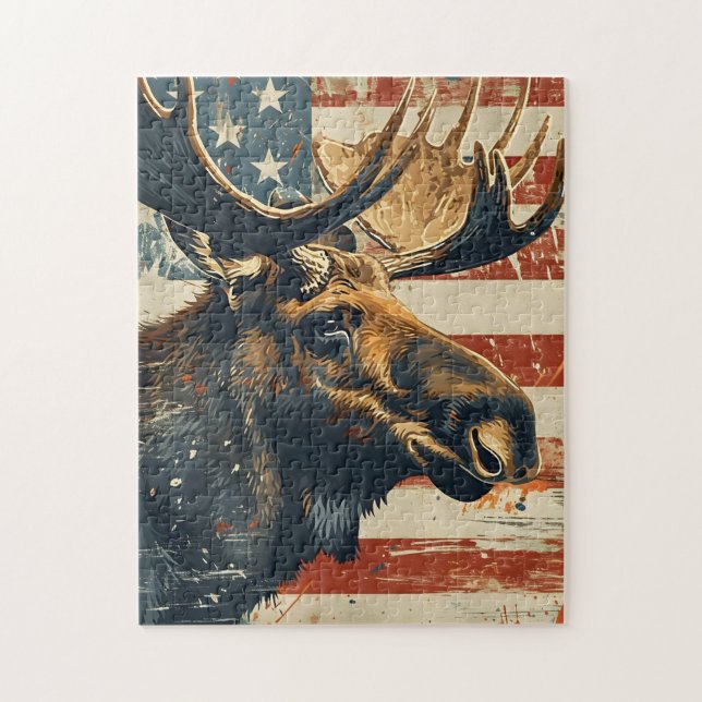 Puzzle Vintage de la bandera estadounidense de Moose (Vertical)