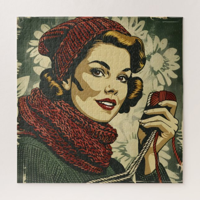 Puzzle Vintage de la mujer y el yarn (Vertical)