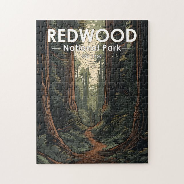 Puzzle Vintage del Ilustracion del Parque Nacional Redwoo (Vertical)