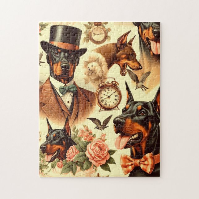 Puzzle Vintage Doberman Seamless Ilustracion (Vertical)