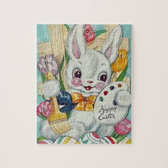Puzzle Vintage Easter Bunny Card (Vertical)