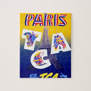 Puzzle Vintage Eiffel Tower Paris Air Travel Advertising