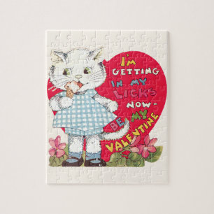 Puzzle Vintage El día de San Valentín lindo gato helado h
