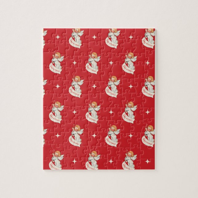 Puzzle Vintage felicitaciones navideñas, ángeles con estr (Vertical)