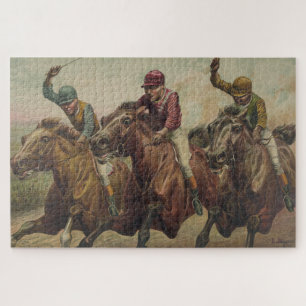 Puzzle Vintage Finish Line Horse Jockeys Ilustracion