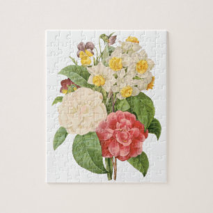 Puzzle Vintage Floral Camelia Daffodil Flowers by Redoute