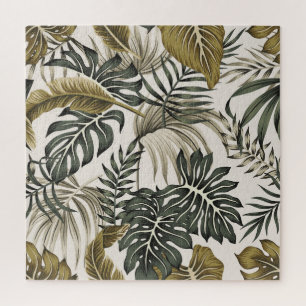 Puzzle Vintage floral tropical, follaje gris, sin costura