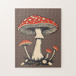 Puzzle Vintage Fly Agaric Mushrooms On Earth Background